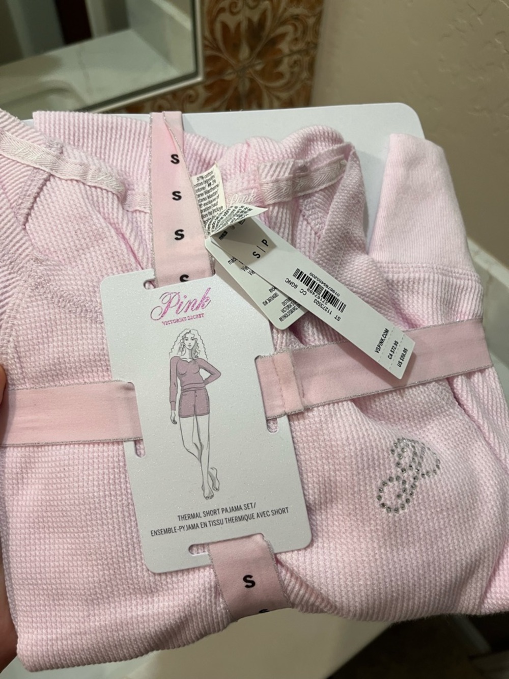 PINK Victoria's Secret Light Pink Thermal Short Pajama Set